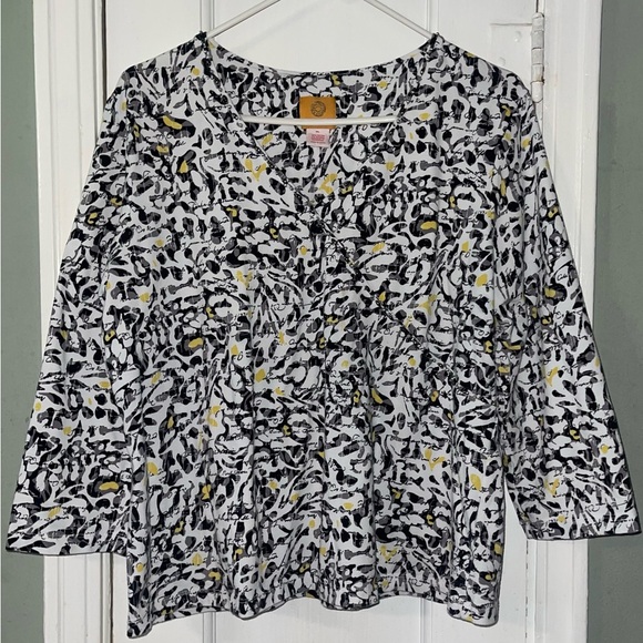 Ruby Rd. Abstract Print Blouse - Black, White, Yellow - Picture 1 of 8
